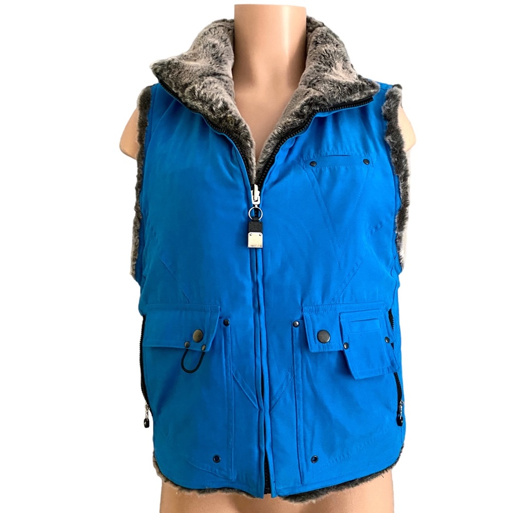 Jamie Sadock Blue Reversible Fur Vest Size Large